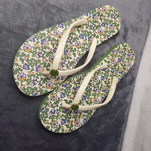 Tory Burch Wild Pansy  New Ivory Flip Flops